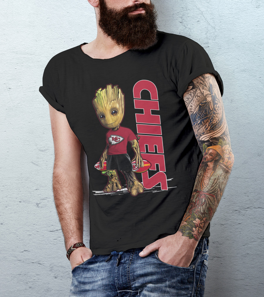 Groot Kansas City Chiefs NFL Fan Art With Chiefs T-Shirt