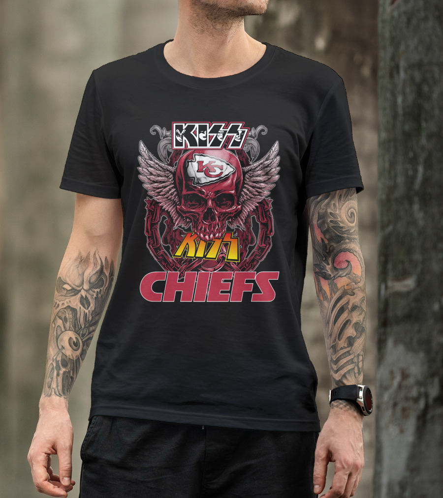 Kansas City Chiefs Nfl Skull Kiss Chiefs Logo Winged T-Shirt