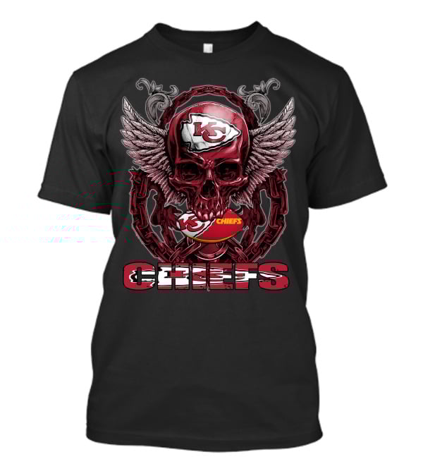 Skullfb Kansas City Chiefs Red Skull With Logo And Wings T-Shirt
