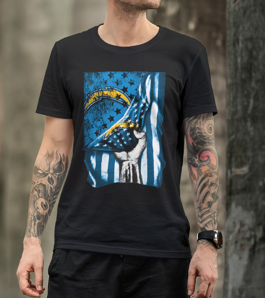 Los Angeles Chargers American Flag Fist Power Stars T-Shirt