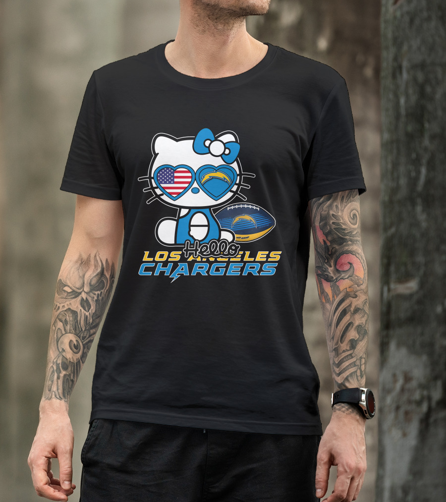 Hello Kitty Los Angeles Chargers Football American Flag Hearts T-Shirt