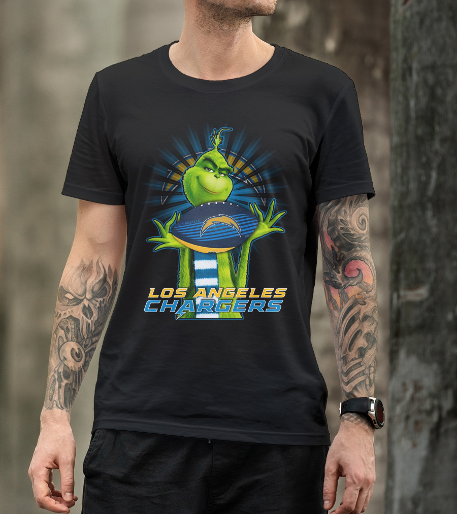 Los Angeles Chargers Grinch Holding Football T-Shirt