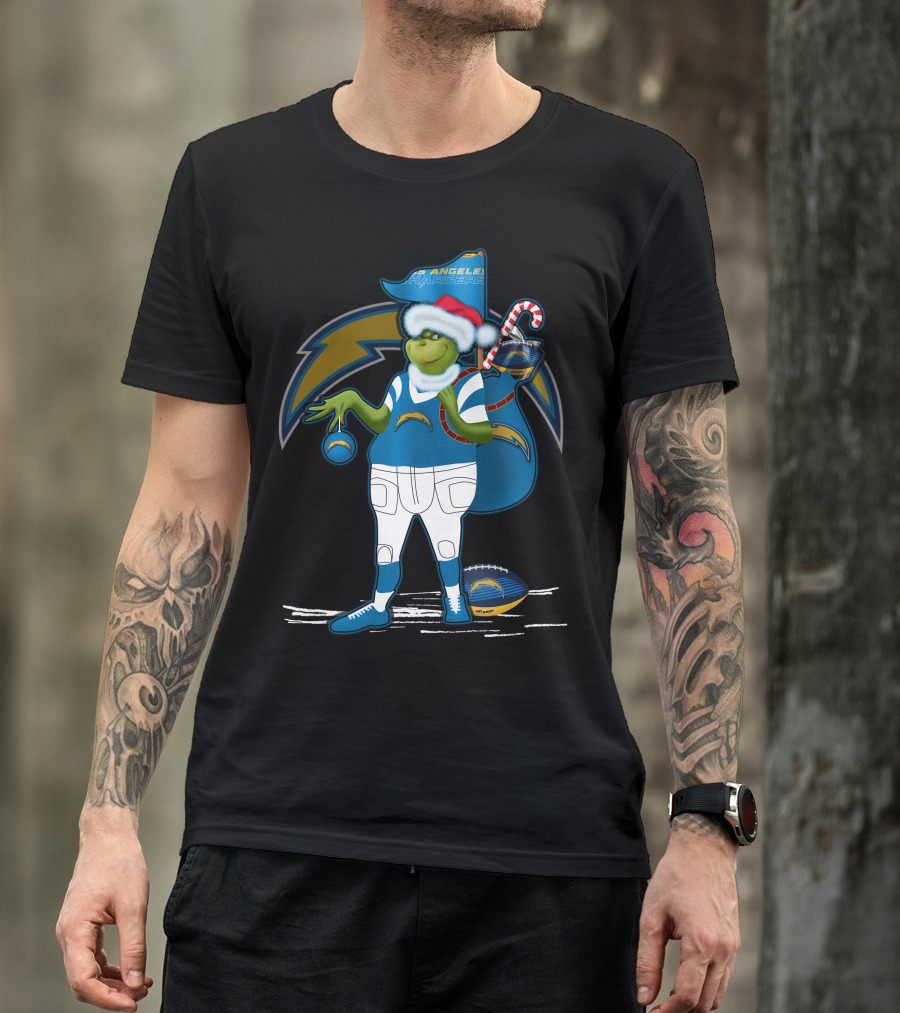 Grinchxmas Los Angeles Chargers Santa Hat Football Character T-Shirt