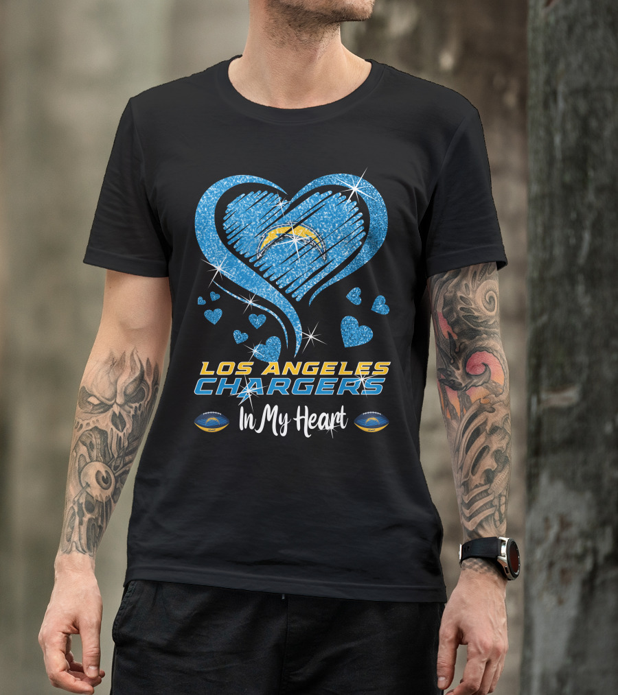 Los Angeles Chargers In My Heart Sparkling Blue Heart T-Shirt