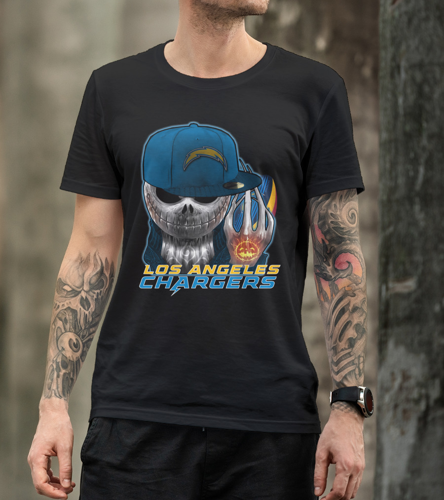 Jackskull Pumpkin Los Angeles Chargers T-Shirt