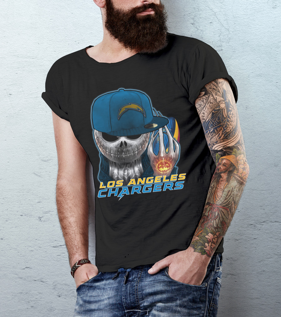 Jackskull Pumpkin Los Angeles Chargers T-Shirt