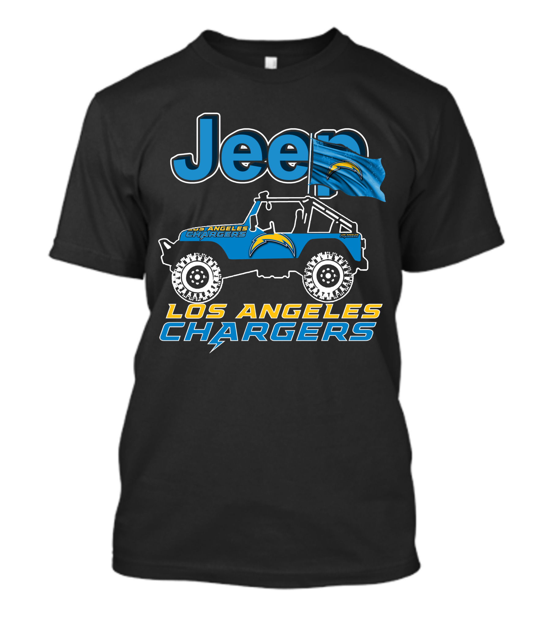 Jeep Los Angeles Chargers Blue Flag And Off-Road Vehicle T-Shirt