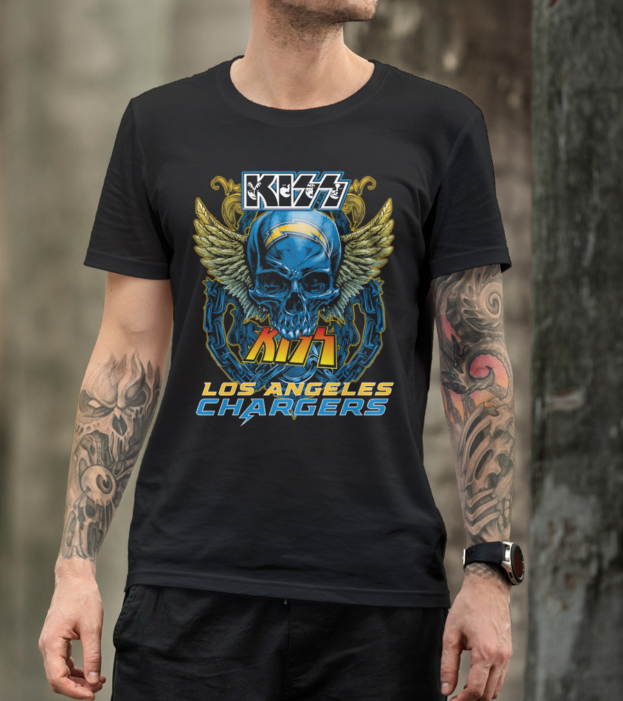 KISS Los Angeles Chargers Skull With Wings And Chains T-Shirt