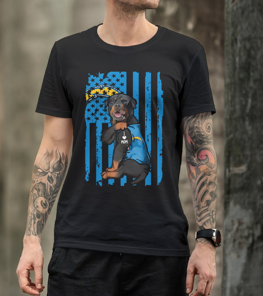 Rottweiler I Love Mom Los Angeles Chargers Blue Flag T-Shirt