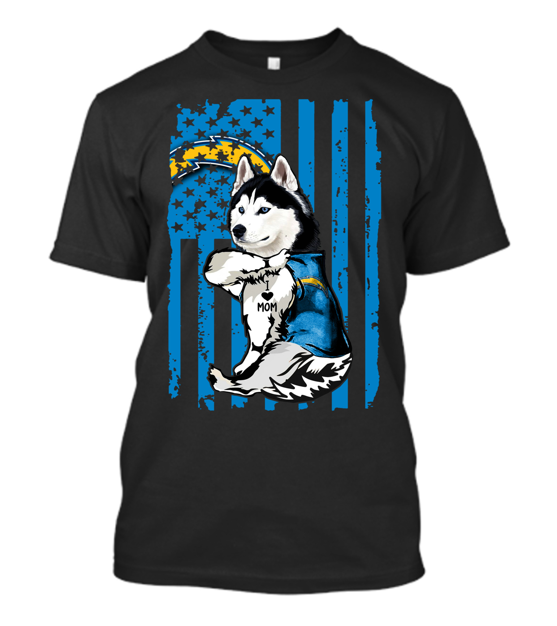 Siberian Husky I Love Mom Los Angeles Chargers Blue Stars T-Shirt