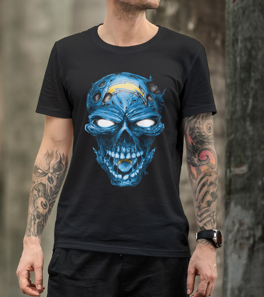 Skull Los Angeles Chargers Lightning Bolt Blue Halloween T-Shirt