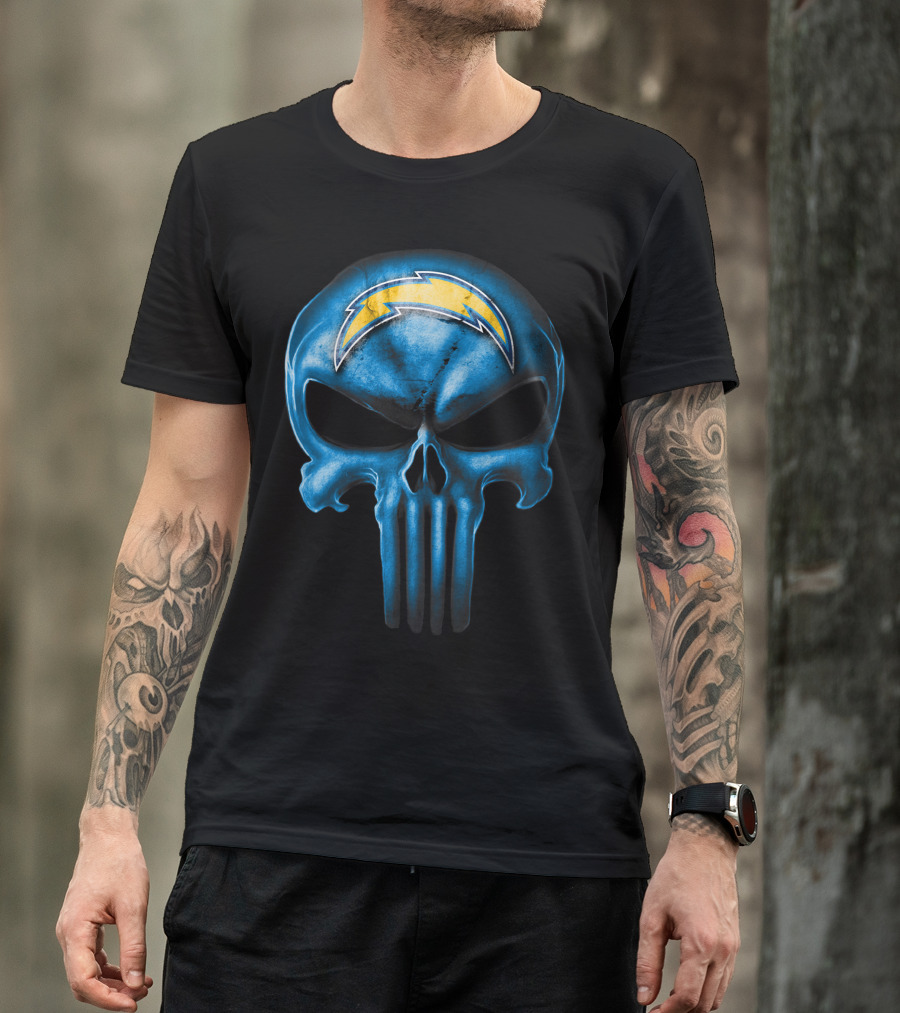 Skull Los Angeles Chargers Blue Punisher T-Shirt