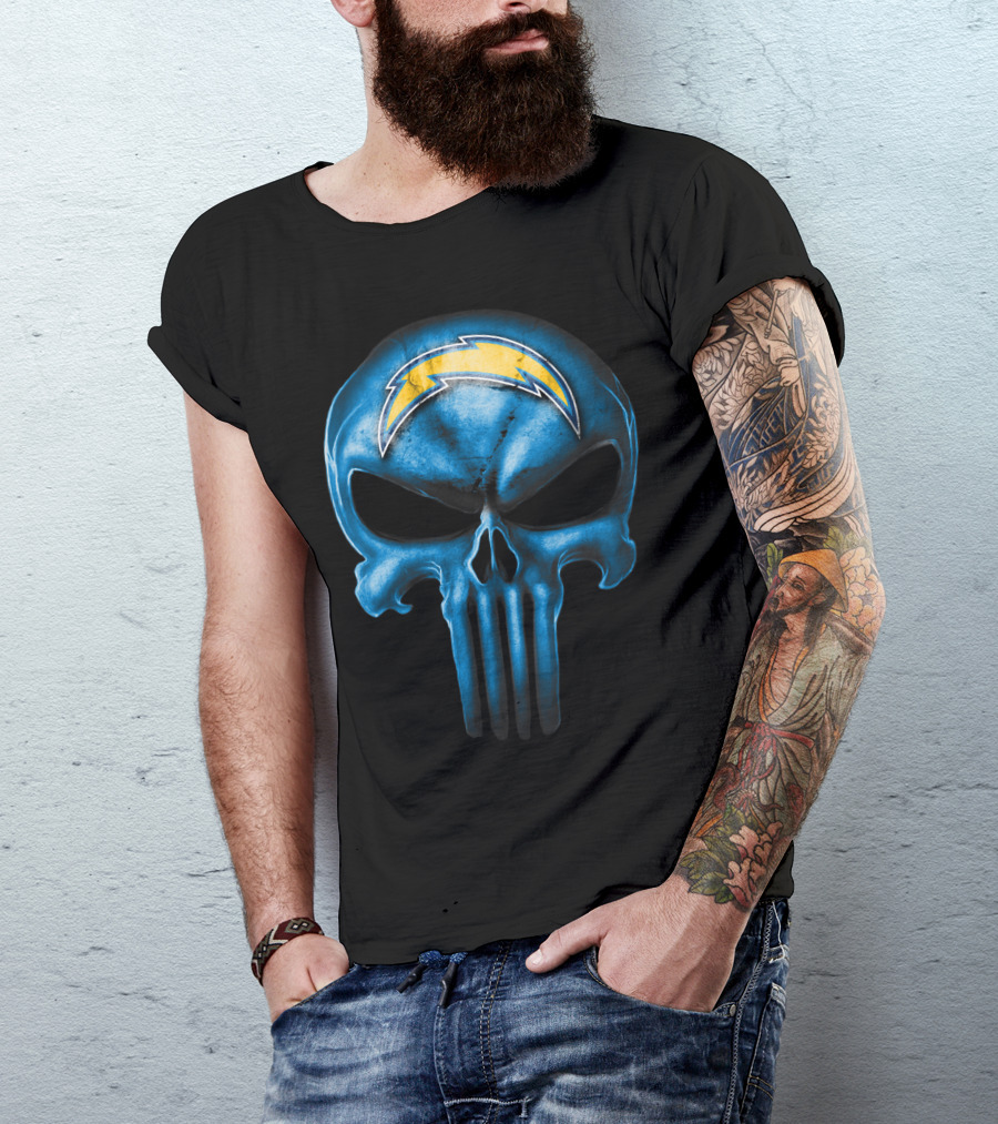 Skull Los Angeles Chargers Blue Punisher T-Shirt