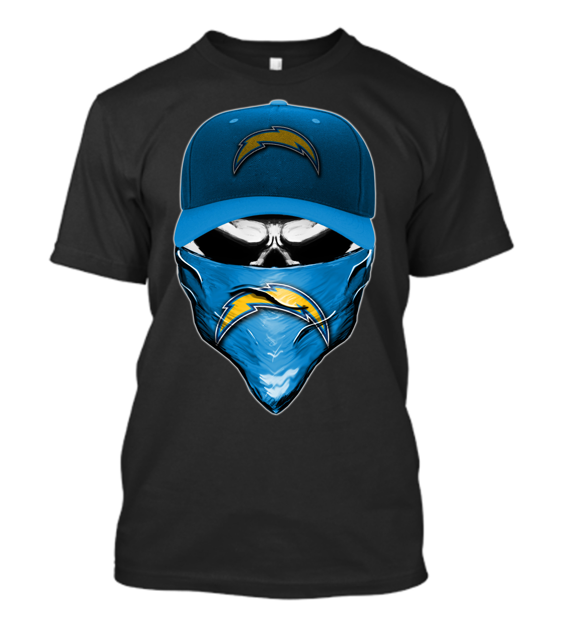Skull Wearing Los Angeles Chargers Cap And Bandana T-Shirt