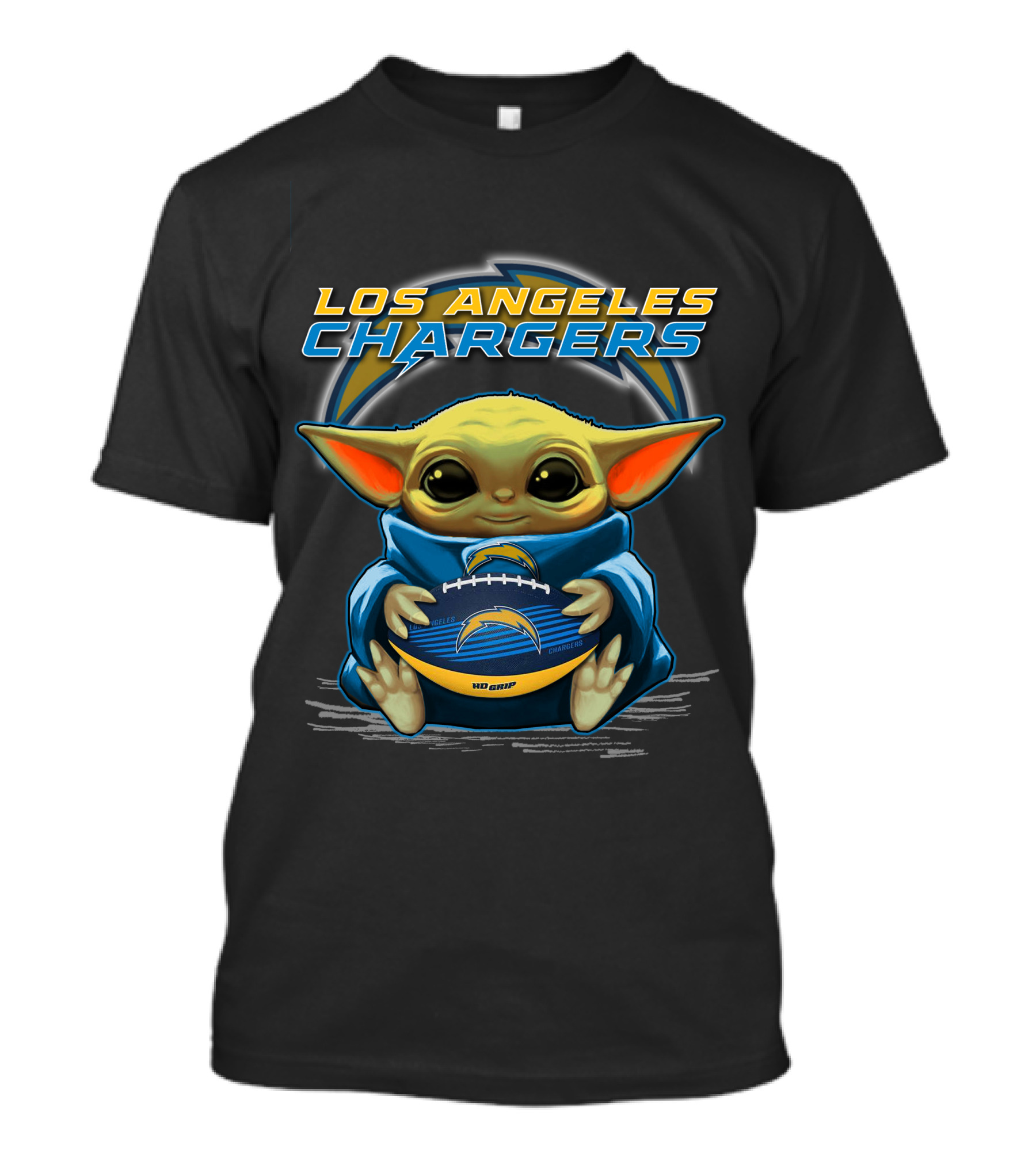 Los Angeles Chargers Baby Yoda Holding Football T-Shirt