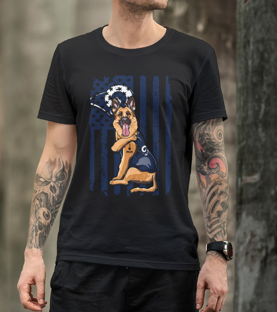 German Shepherd I Love Mom Los Angeles Rams Fan T-Shirt