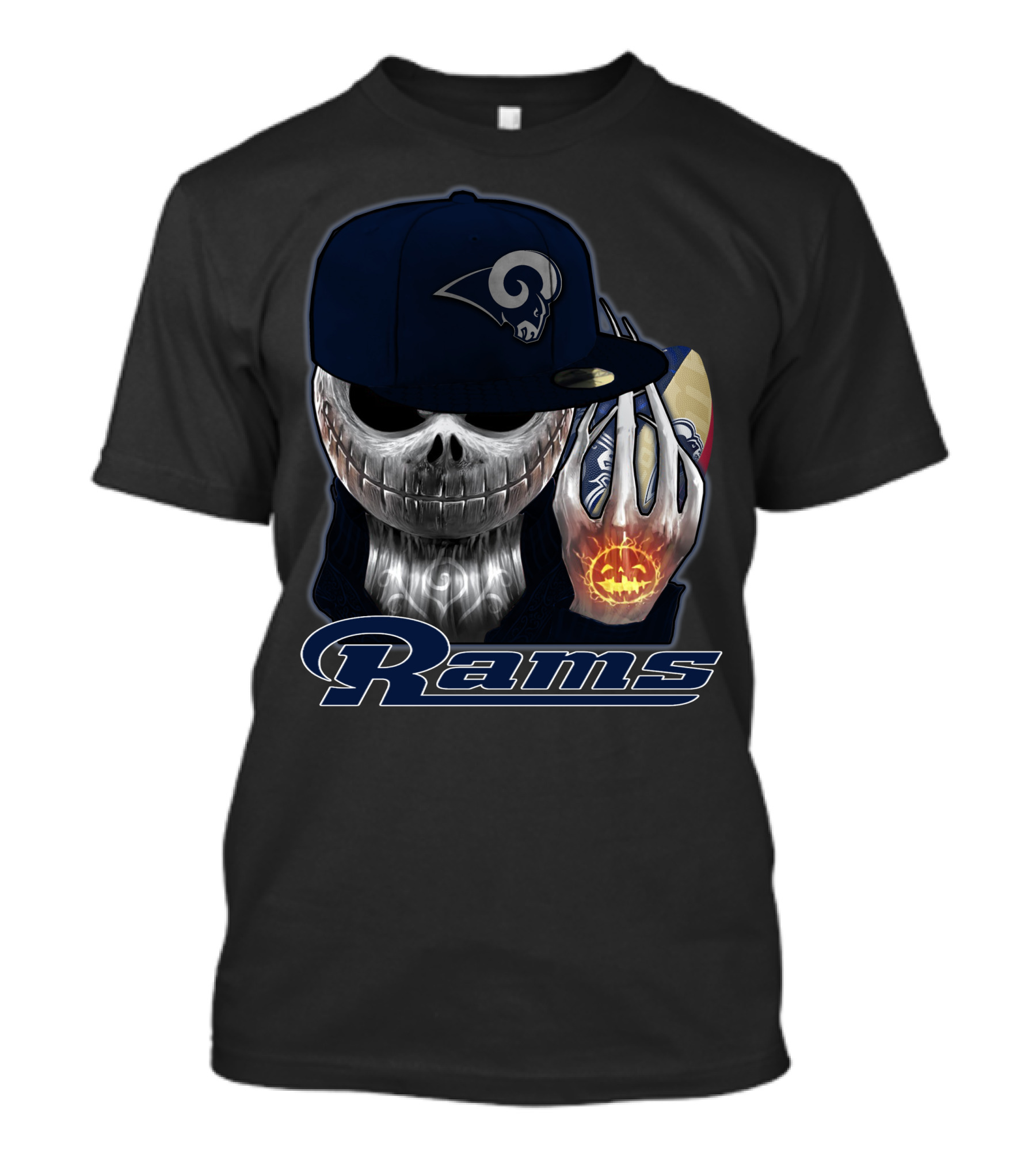 Jackskull Los Angeles Rams Halloween Skull Cap Football T-Shirt