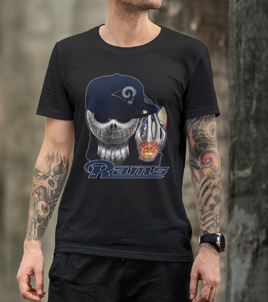 Jackskull Los Angeles Rams Halloween Skull Cap Football T-Shirt