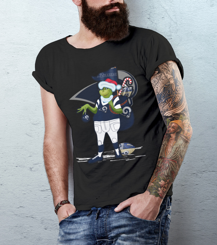 Grinchxmas Los Angeles Rams Football Santa And Candy Cane T-Shirt