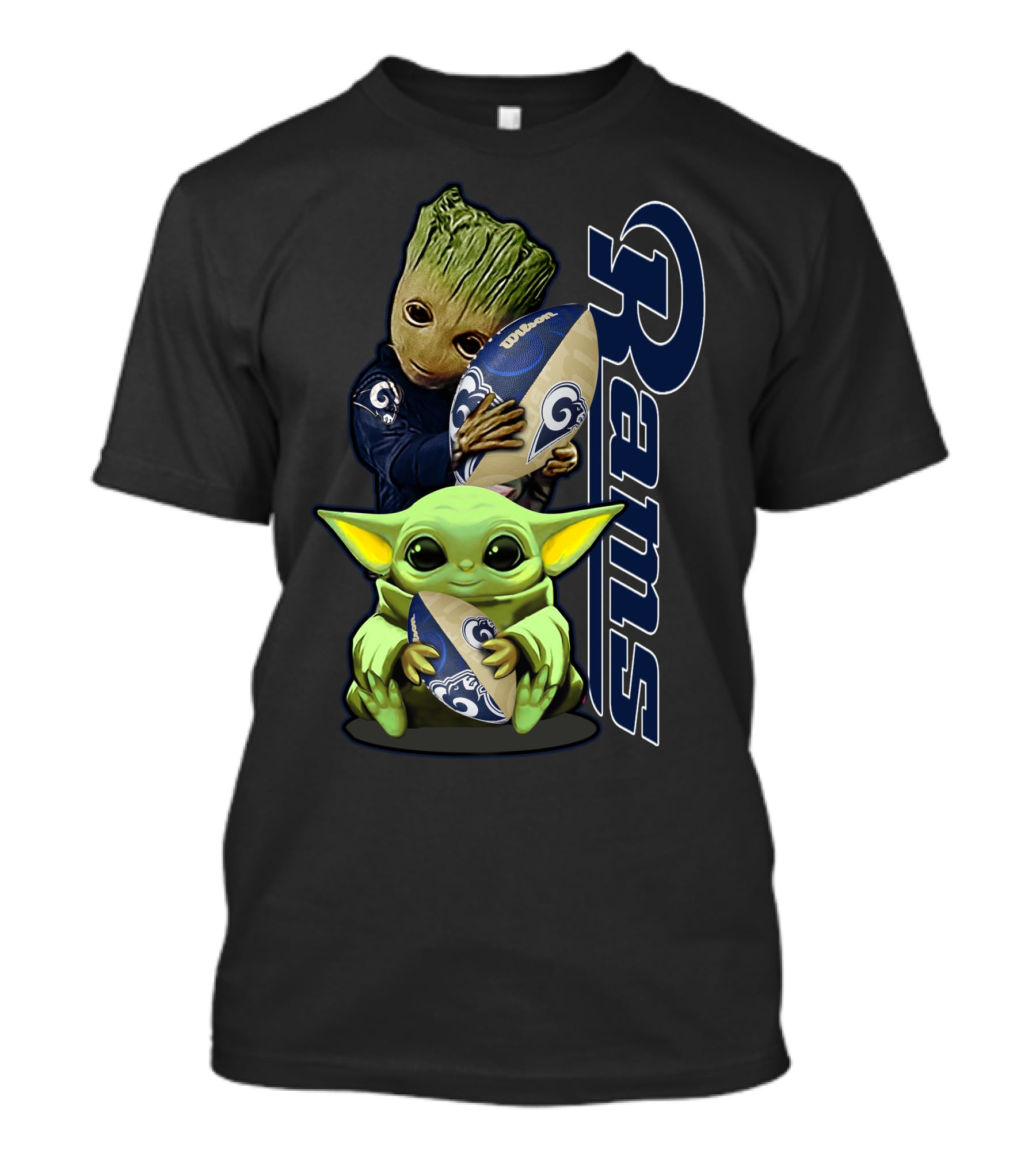 Groot And Baby Yoda With Rams Football Los Angeles Grzd T-Shirt