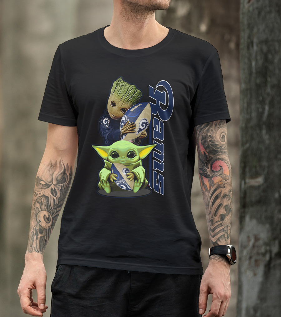 Groot And Baby Yoda With Rams Football Los Angeles Grzd T-Shirt