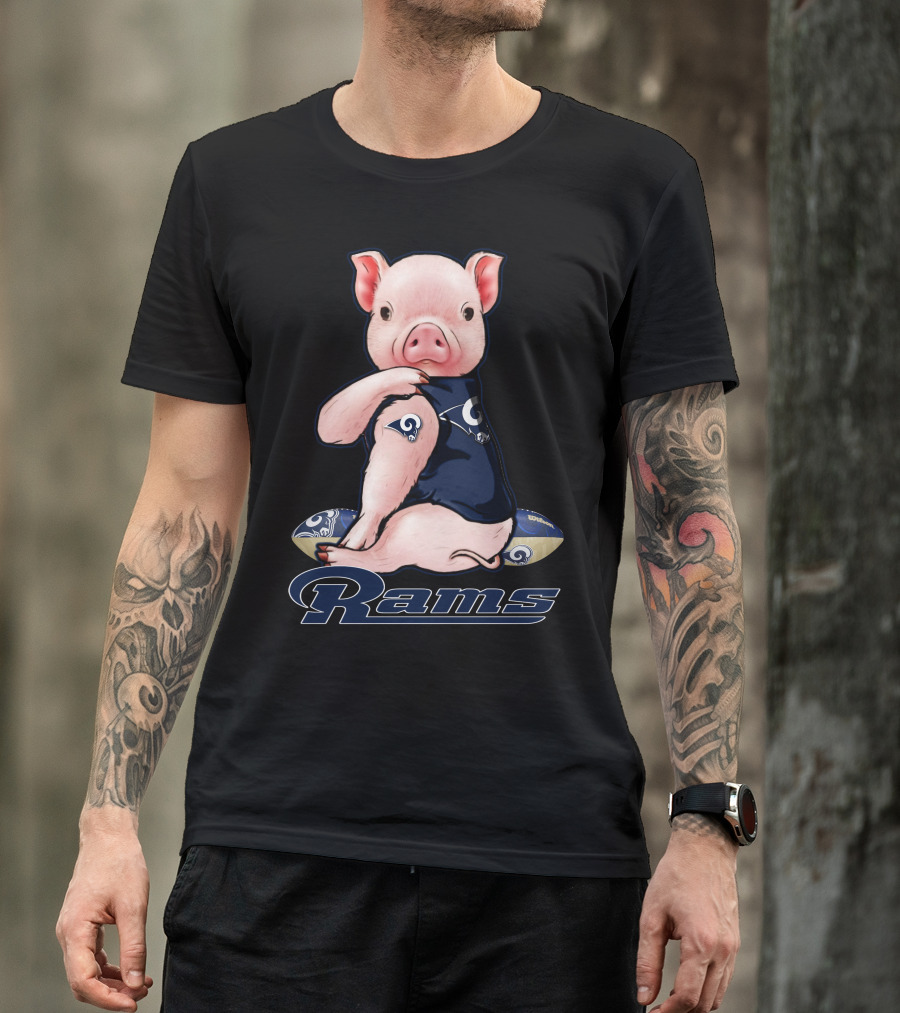 Pig In Los Angeles Rams Jersey With Football T-Shirt