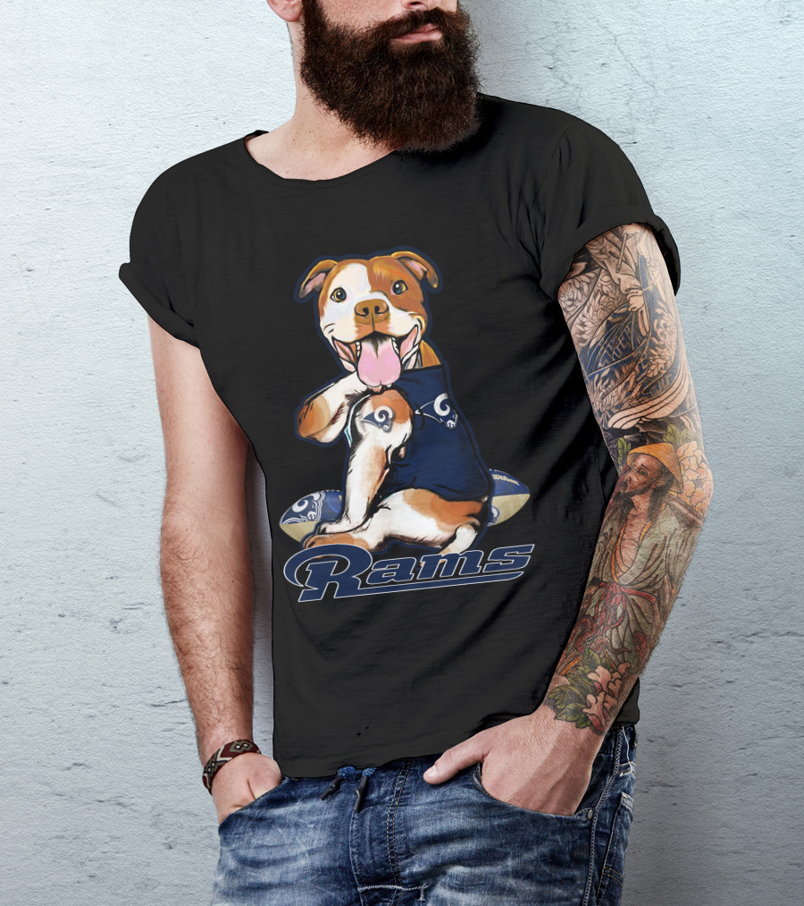 Pittbull Los Angeles Rams Cute Mascot Playful Dog Football Fan T-Shirt