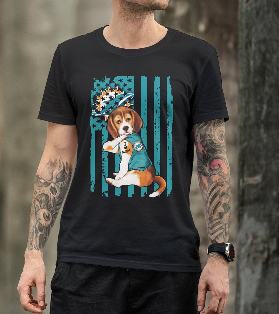 Beagle Miami Dolphins I Love Mom T-Shirt
