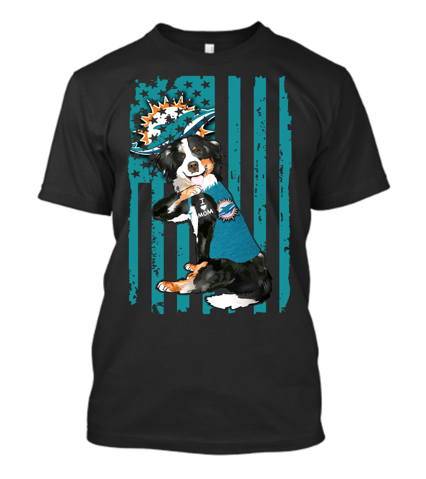 Border Collie I Love Mom Miami Dolphins Flag T-Shirt