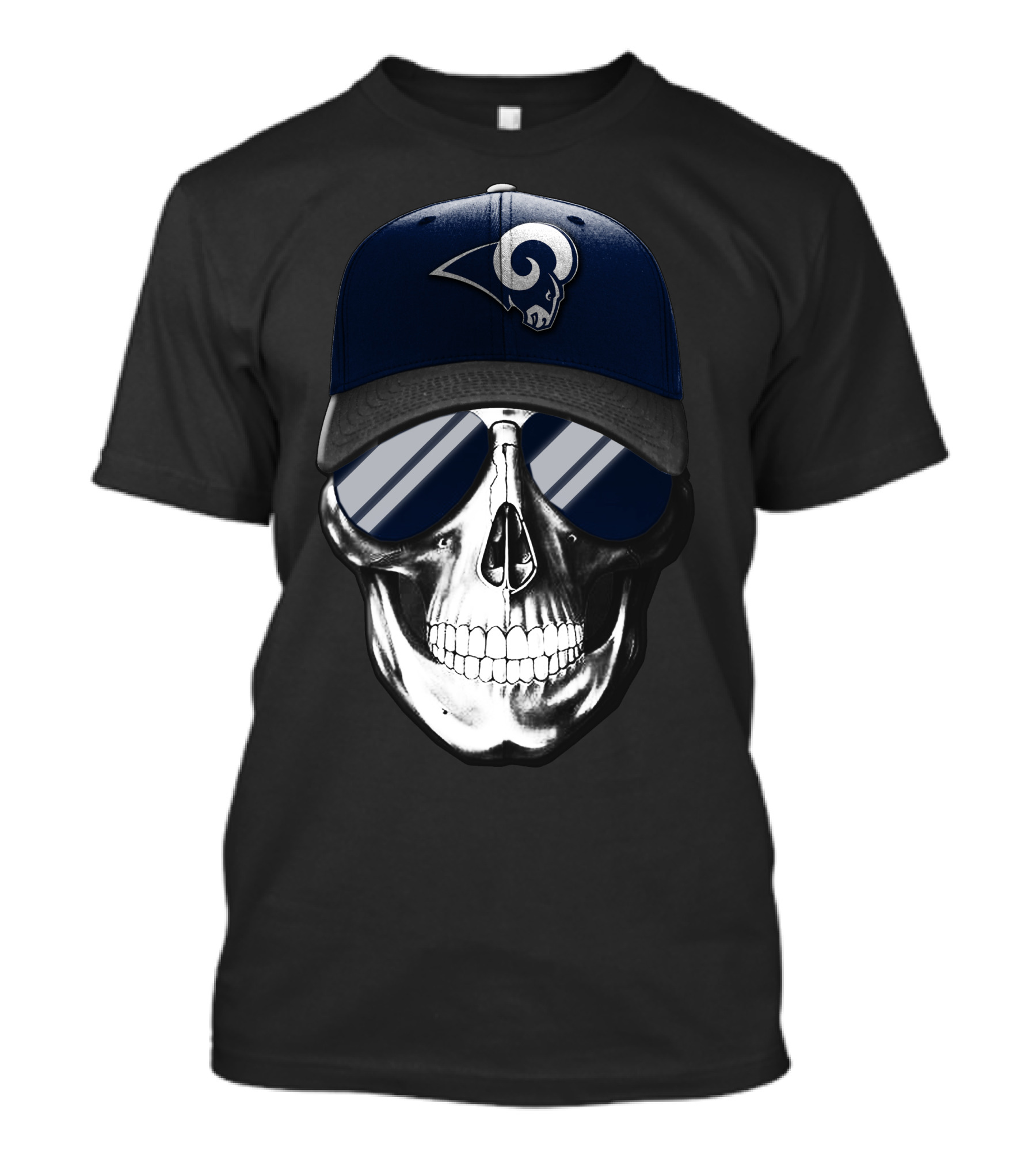 Los Angeles Rams Skull With Hat And Sunglasses T-Shirt