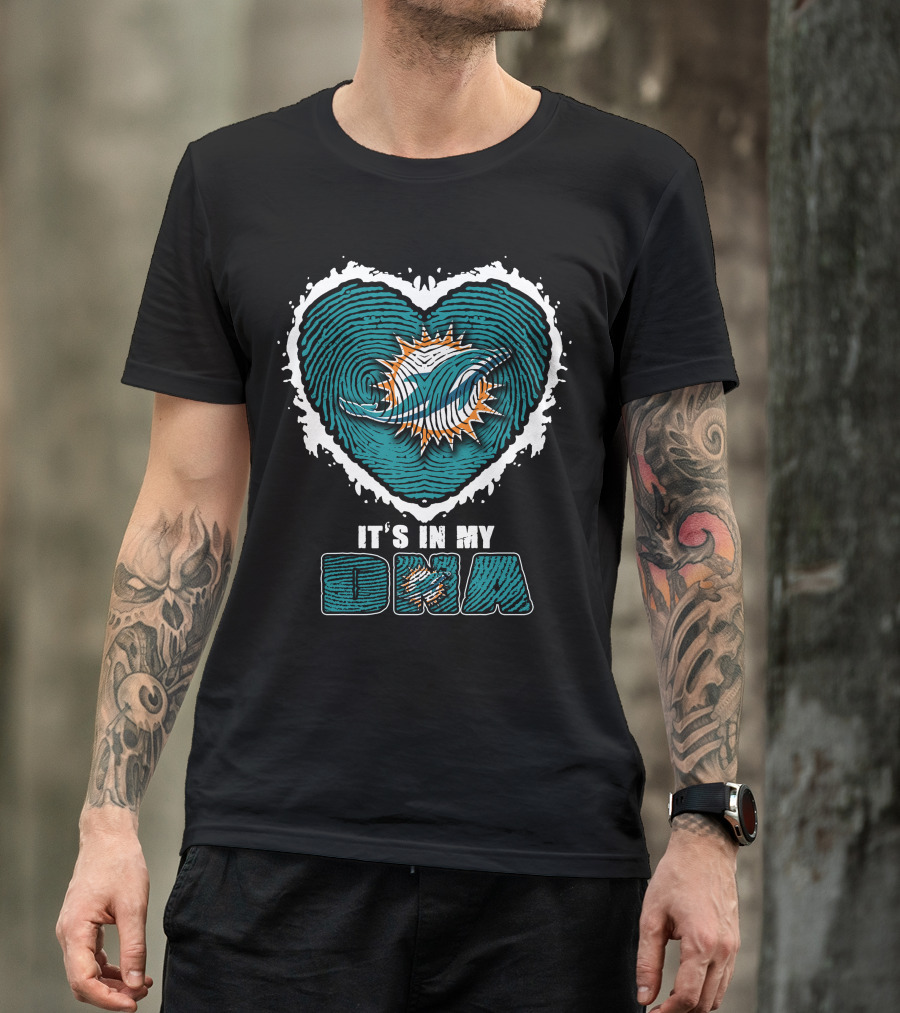 It's In My DNA Miami Dolphins Heart Fingerprint T-Shirt