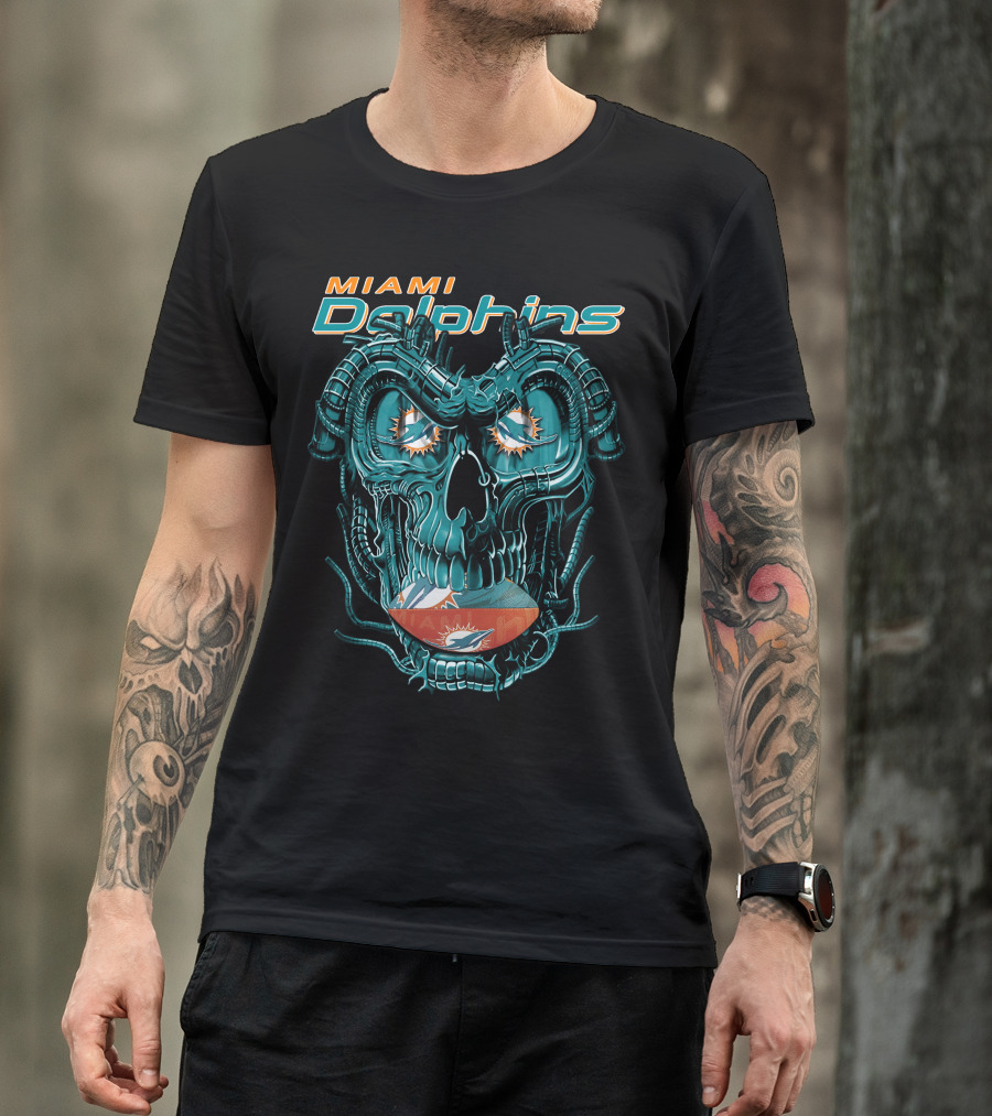 Miami Dolphins Dragonskull Fusion Football T-Shirt