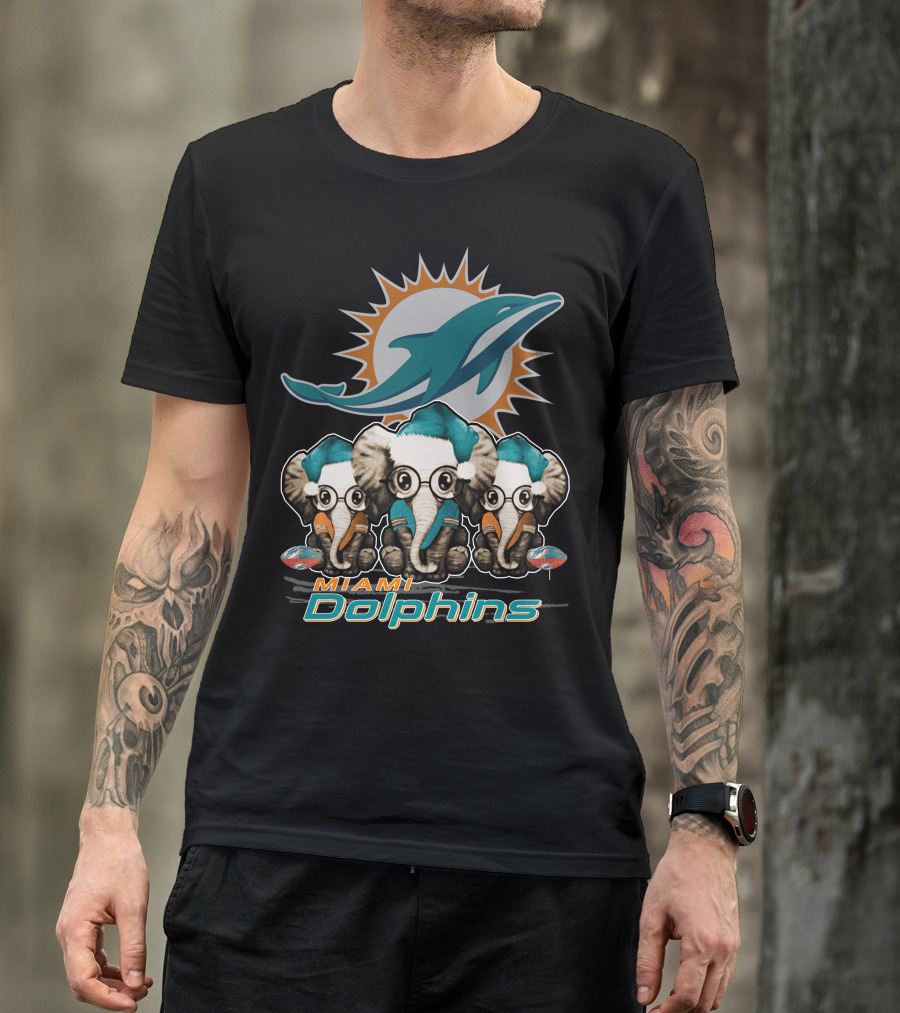 Miami Dolphins Christmas Elephants T-Shirt