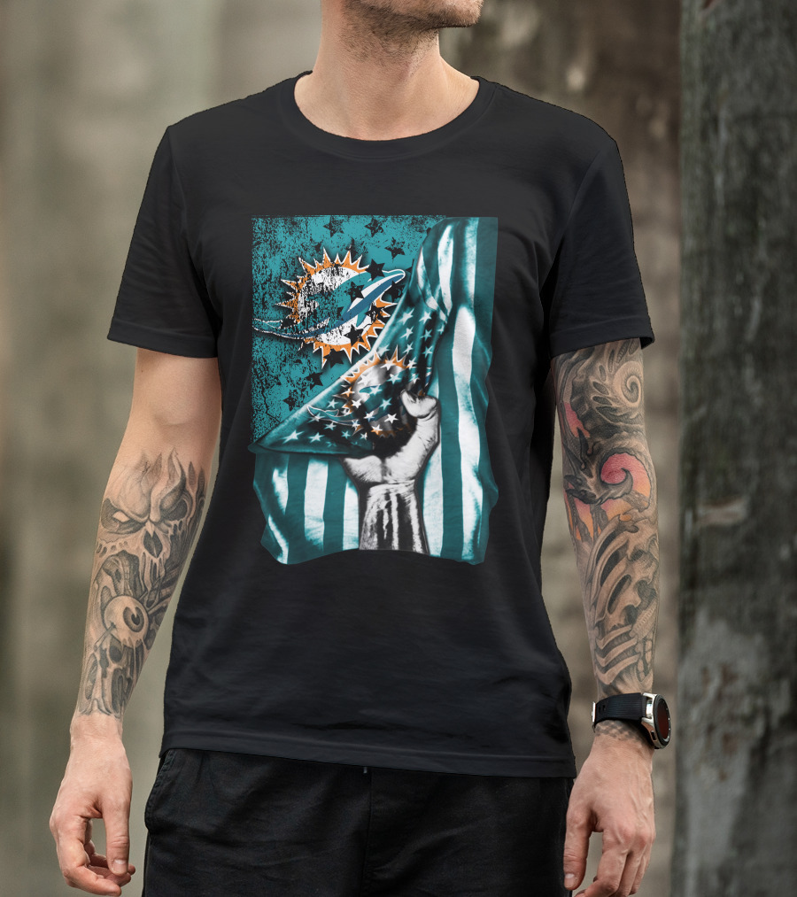 Miami Dolphins American Flag Fist T-Shirt