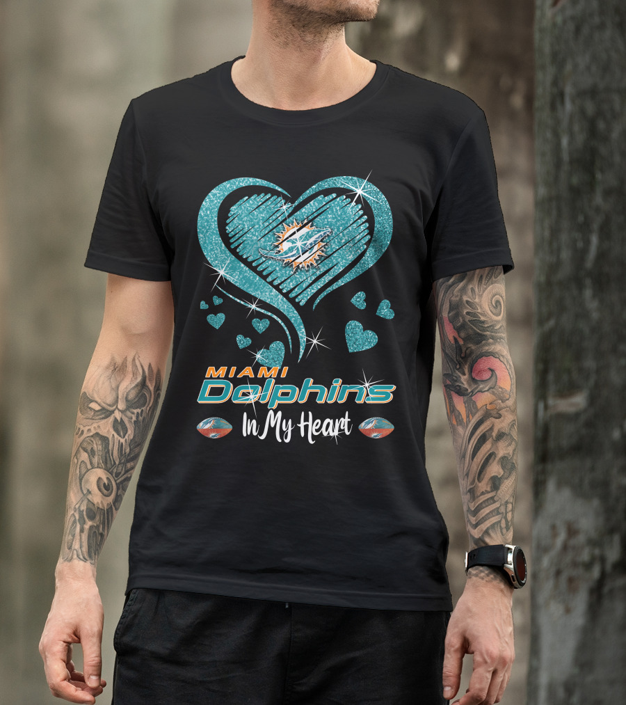 Miami Dolphins Heart Sparkle T-Shirt