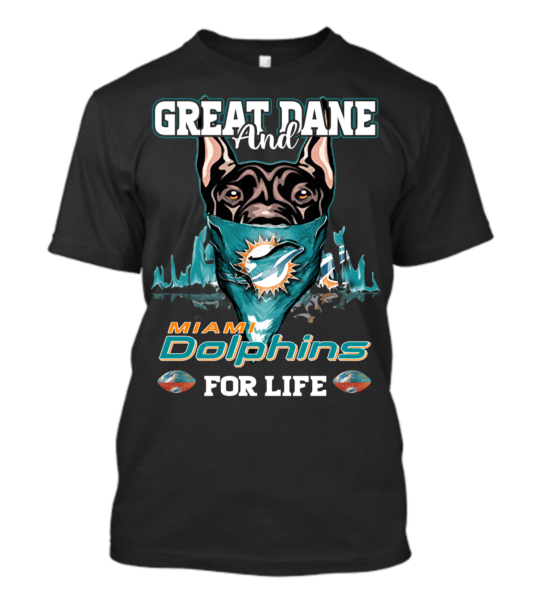 Great Dane And Miami Dolphins For Life T-Shirt