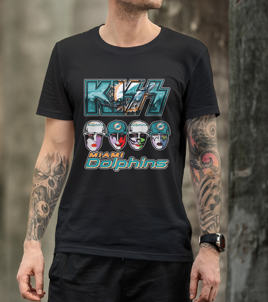 Kiss Miami Dolphins Face Paint Characters With Football Helmets T-Shirt