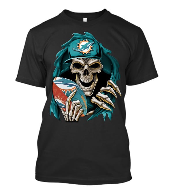 Skullbong Miami Dolphins Football Skeleton T-Shirt