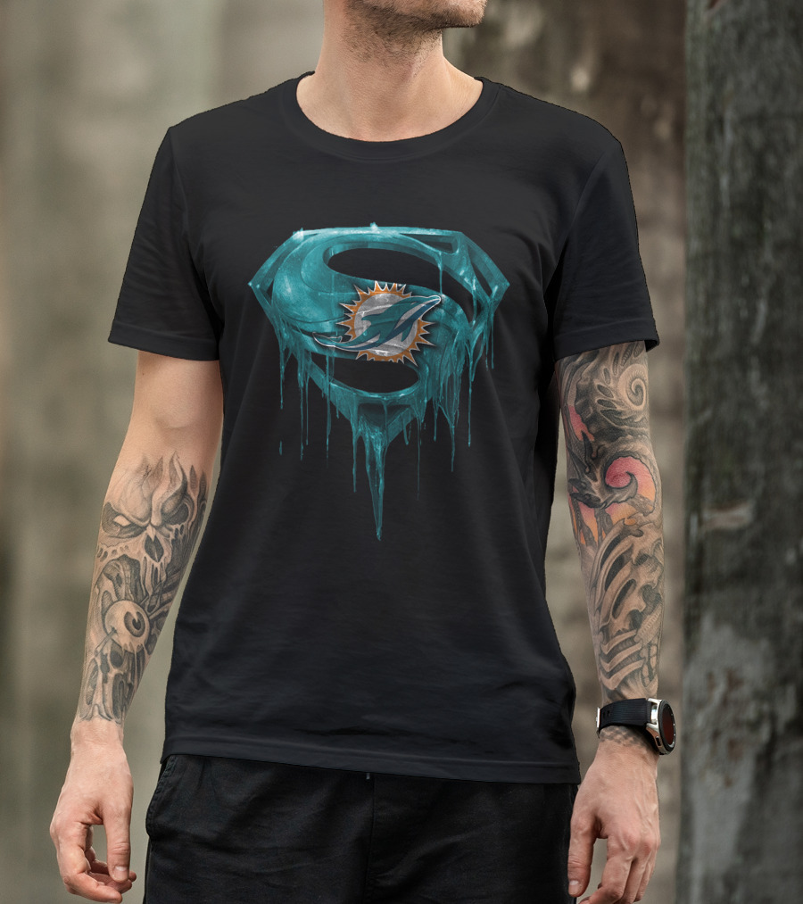 Miami Dolphins Superman Logo Dripping Effect T-Shirt