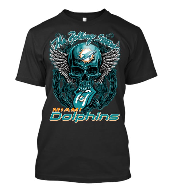 The Rolling Stones Miami Dolphins Skull With Wings Iconic Tongue T-Shirt