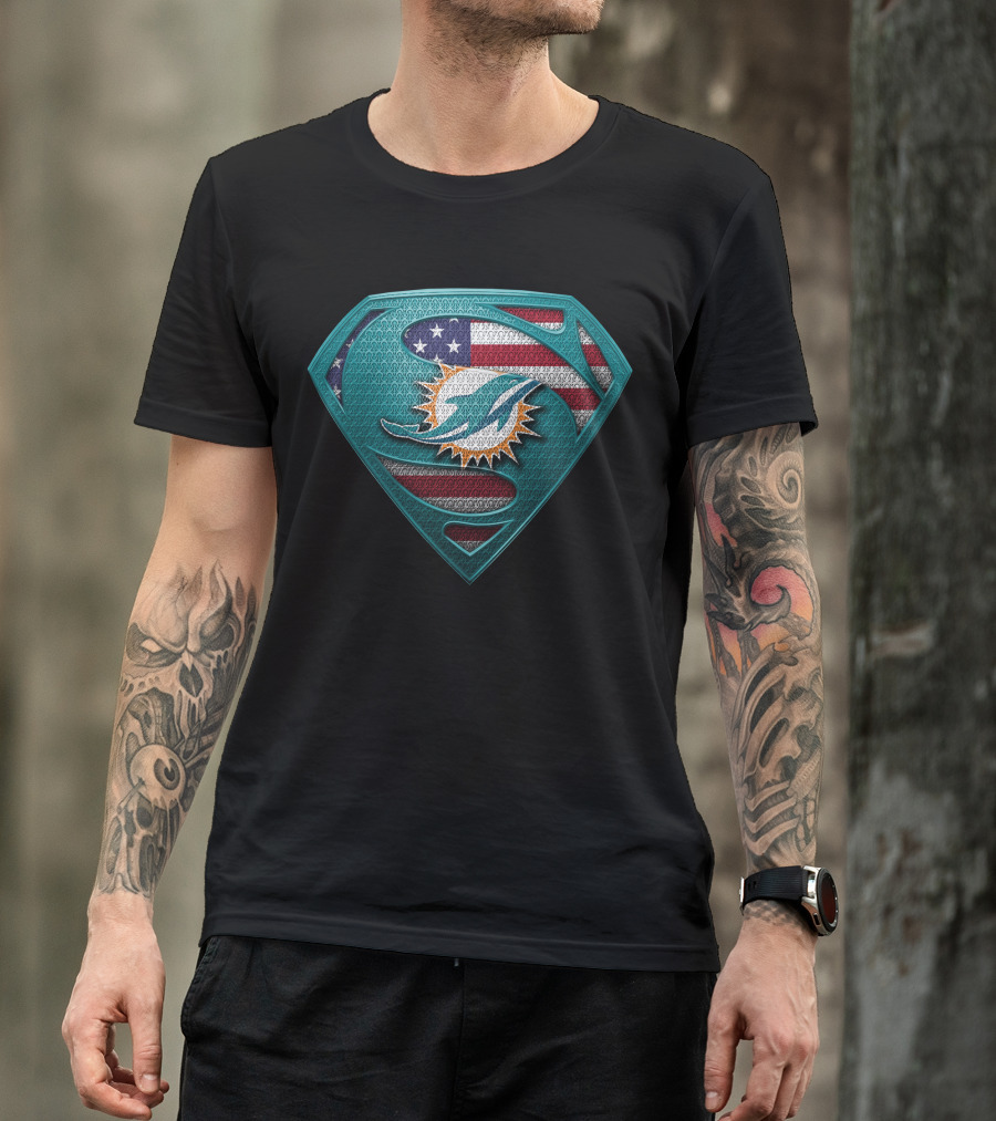 Miami Dolphins American Flag Superman T-Shirt
