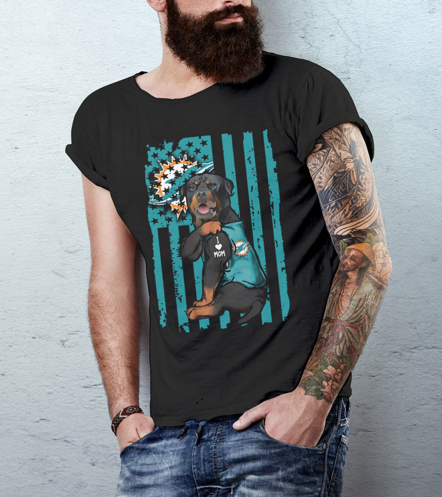 Rottweiler I Love Mom Miami Dolphins Fan Flag T-Shirt