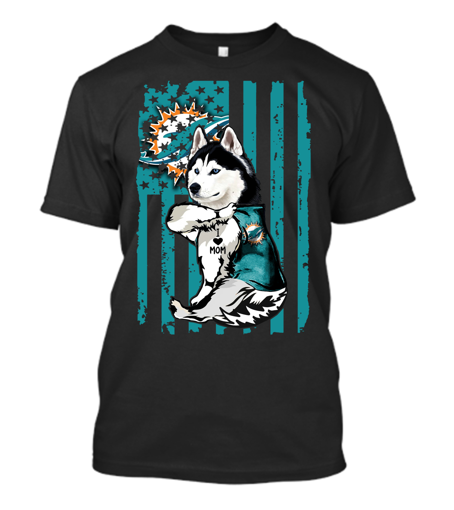 Siberian Husky Miami Dolphins Heart Mom Football Fan Flag T-Shirt