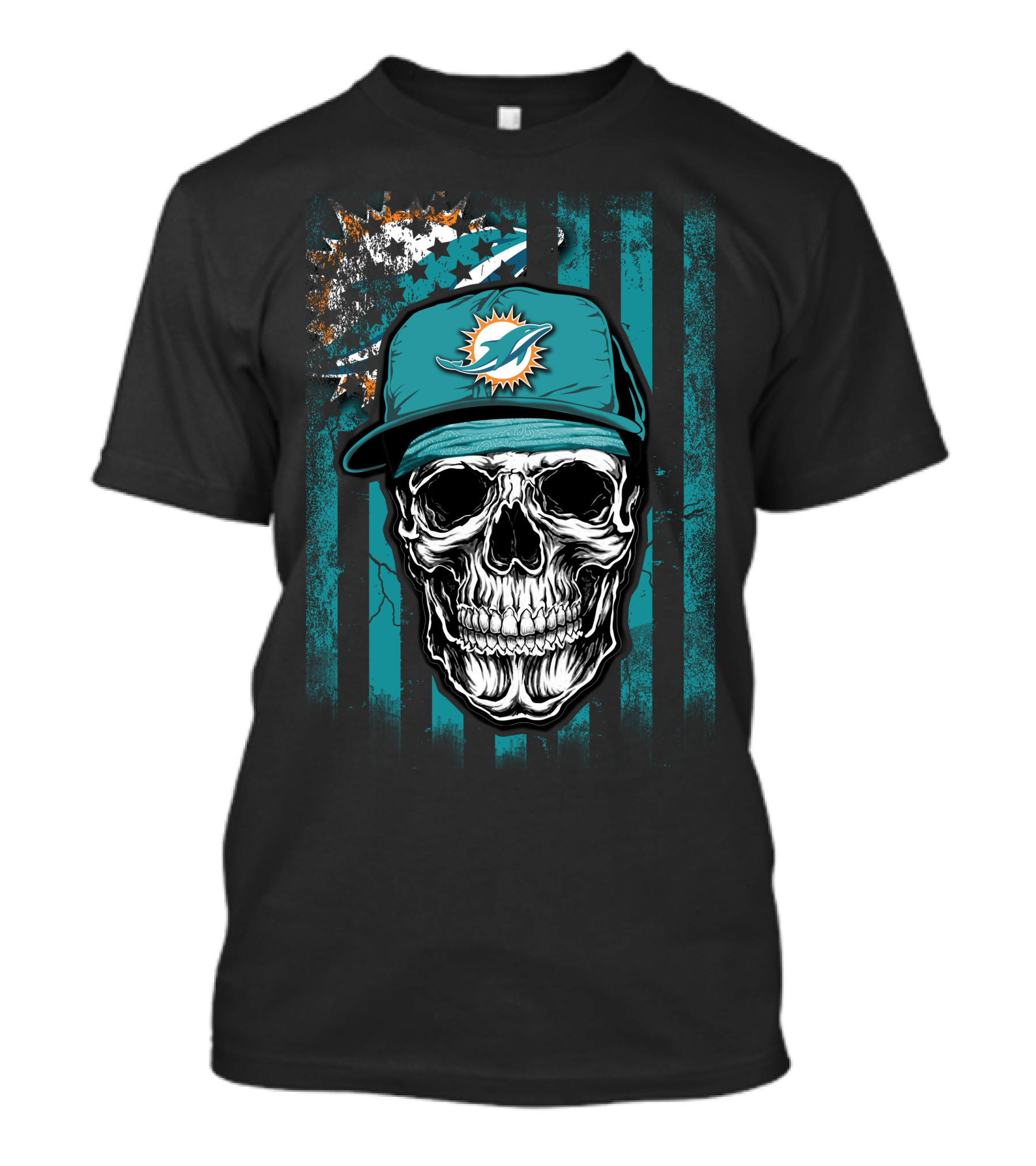 Miami Dolphins Skull Hat Fan T-Shirt