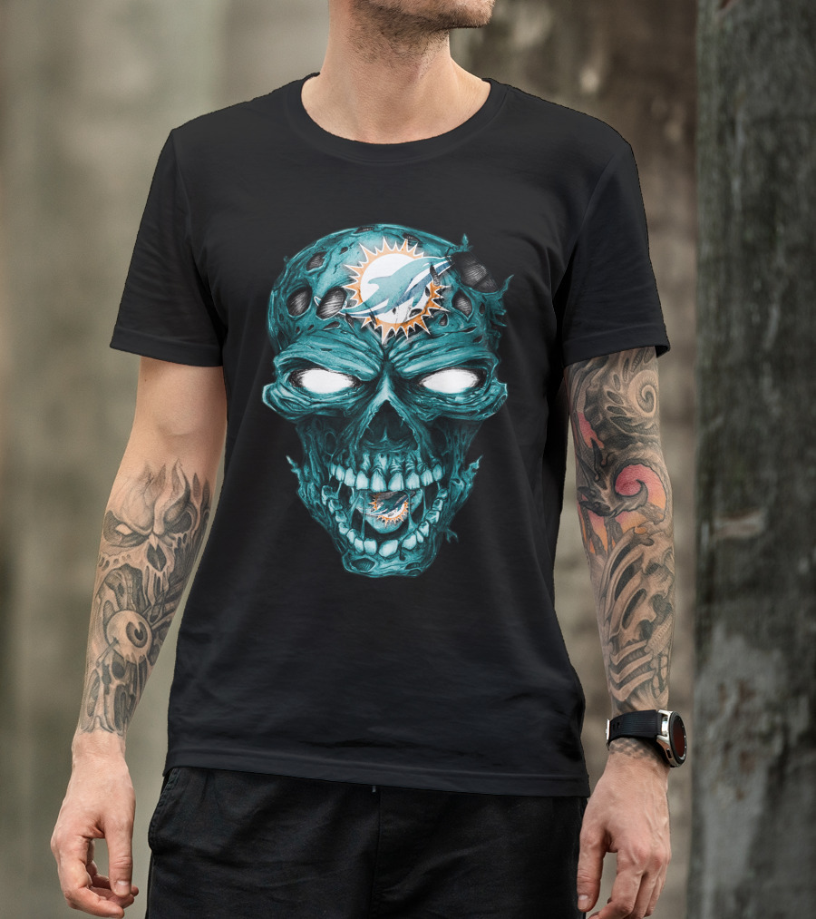Skull Miami Dolphins Zombie Head T-Shirt