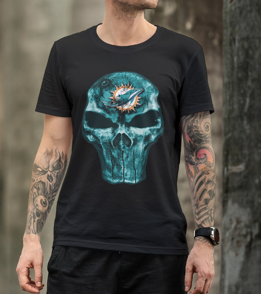 Skull Miami Dolphins Logo Fusion T-Shirt