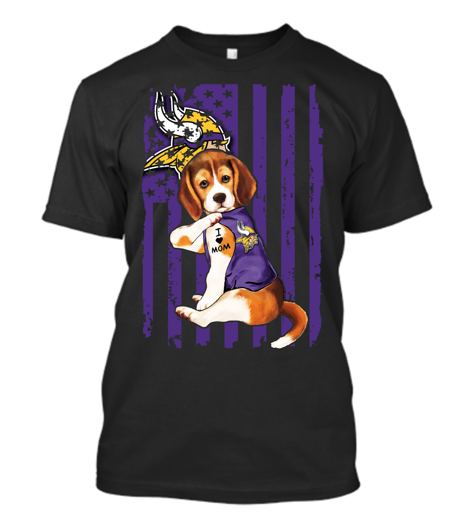 Beagle I Love Mom Minnesota Vikings Purple Flag T-Shirt