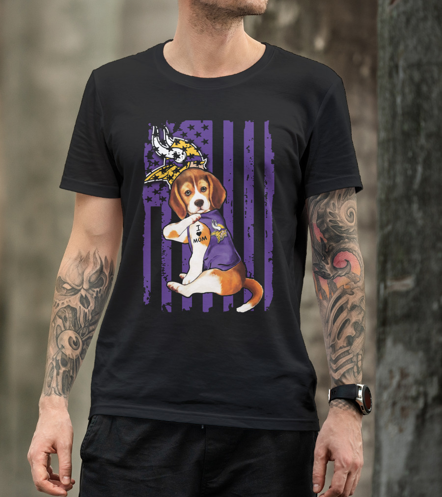 Beagle I Love Mom Minnesota Vikings Purple Flag T-Shirt