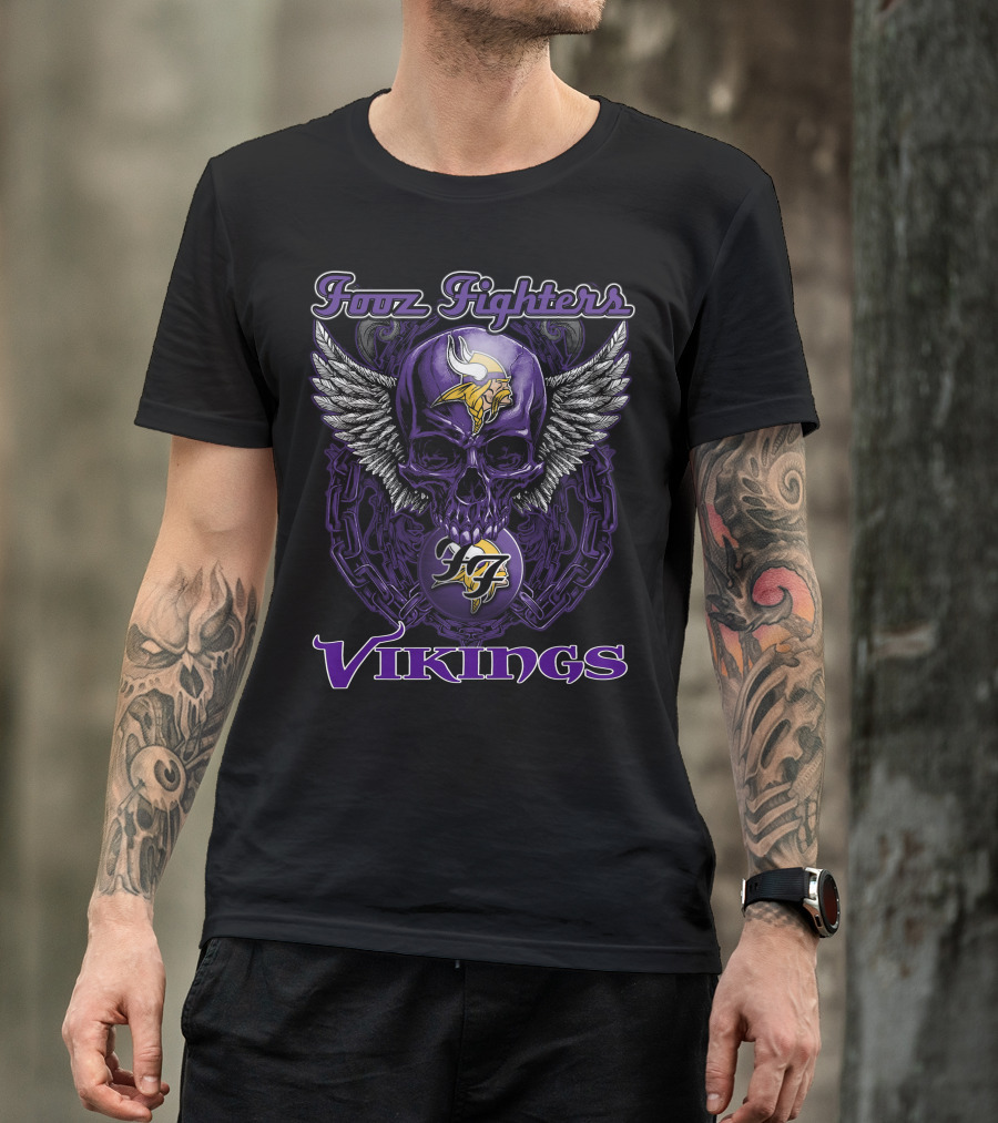 Foo Fighters Minnesota Vikings Skull Winged T-Shirt