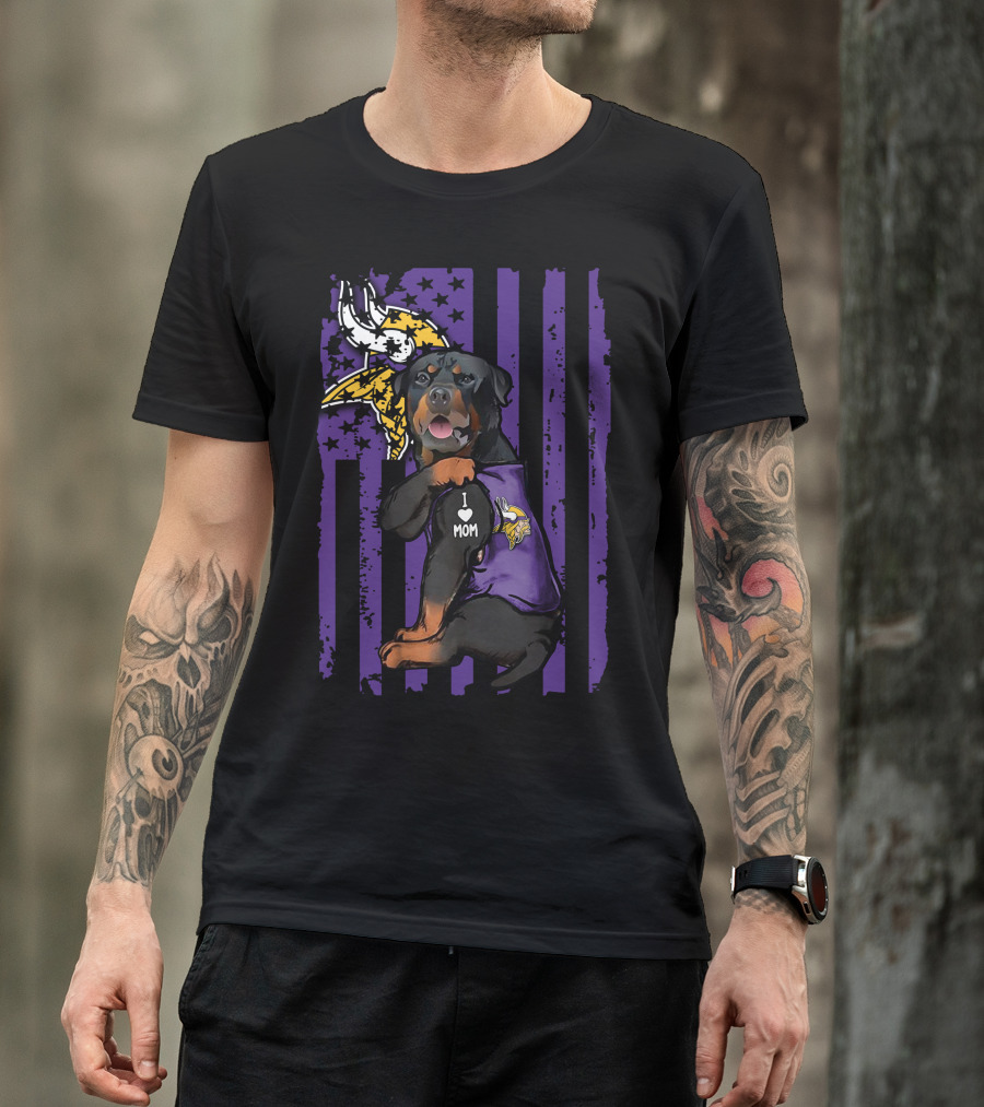 Rottweiler I Love Mom Minnesota Vikings Vikings Logo Flag T-Shirt